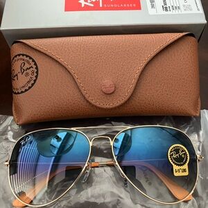 Ray-Ban RB3026 62mm Gold Frame Sunglasses with Blue Gradient Lenses